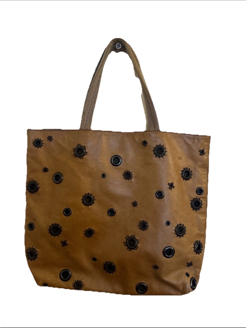 Vintage RARE Prada Grommet Brown Leather Mini Tote Bag Purse